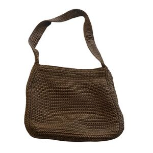 The Sak Brown  Tan Crochet Shoulder Bag Lined Very Good Condition